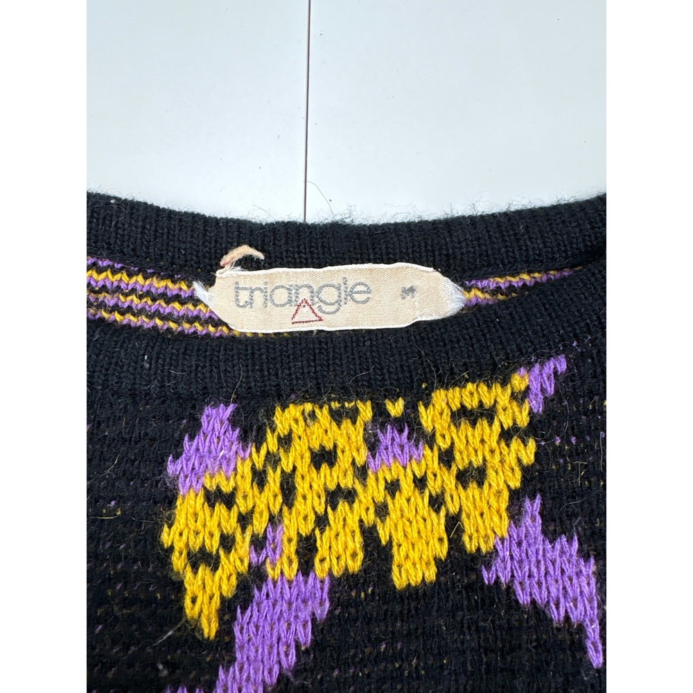 Vintage Triangle Knit Sweater Pants Set Womens‎ M Black Purple Yellow - Picture 3 of 14